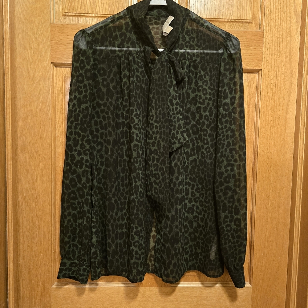 MICHAEL Michael Kors Green Leopard Print Blouse, Size S